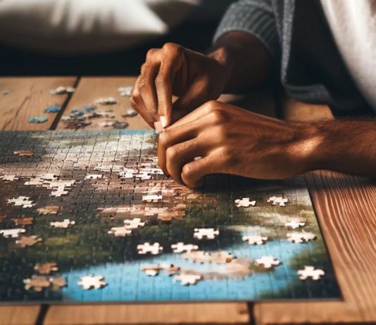 Mujo sestavlja puzzle